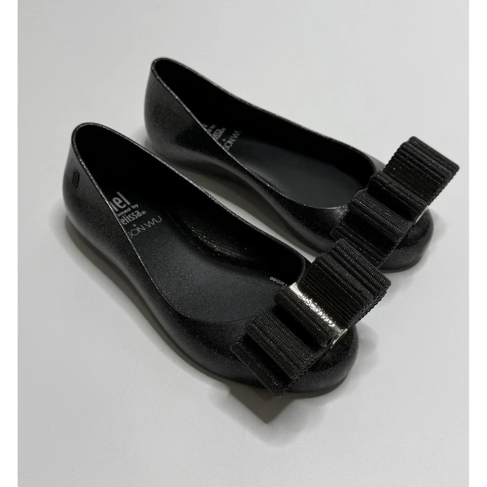 Melissa Space Love x‎ Jason Wu Black Glitter Ballet Flat Shoes Girls US 11 Bow